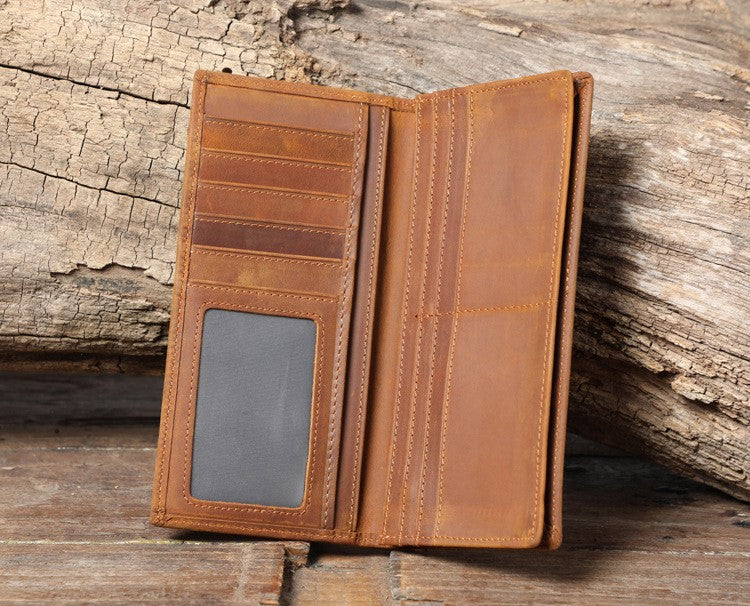 Luxury Long Slim Brown Leather Wallet