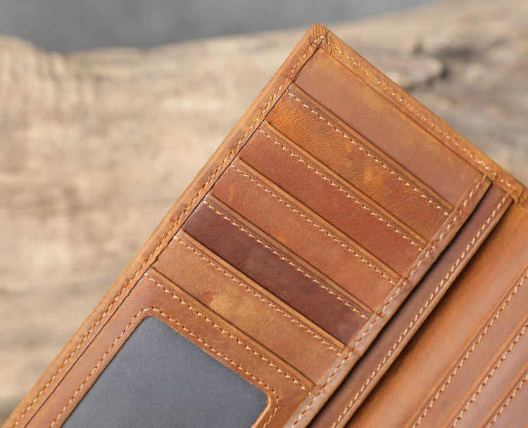 Luxury Long Slim Brown Leather Wallet