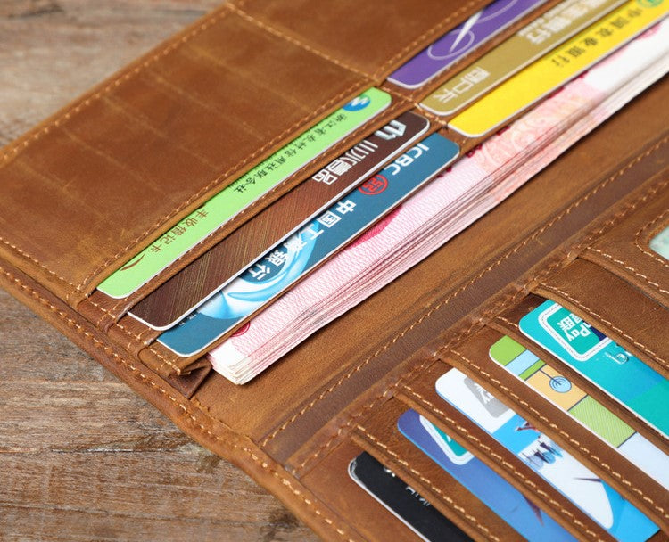 Luxury Long Slim Brown Leather Wallet