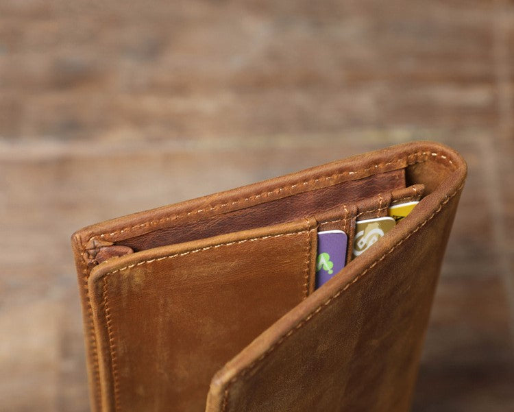 Luxury Long Slim Brown Leather Wallet