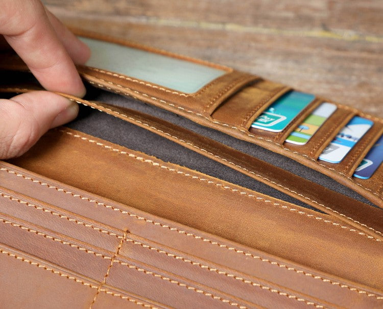 Luxury Long Slim Brown Leather Wallet